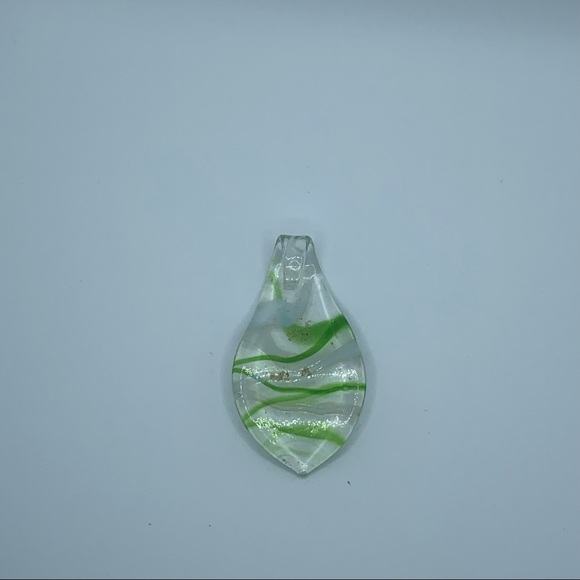 Vintage Beautiful art glass pendant Green Clear White Teardrop Shape - Picture 3 of 9